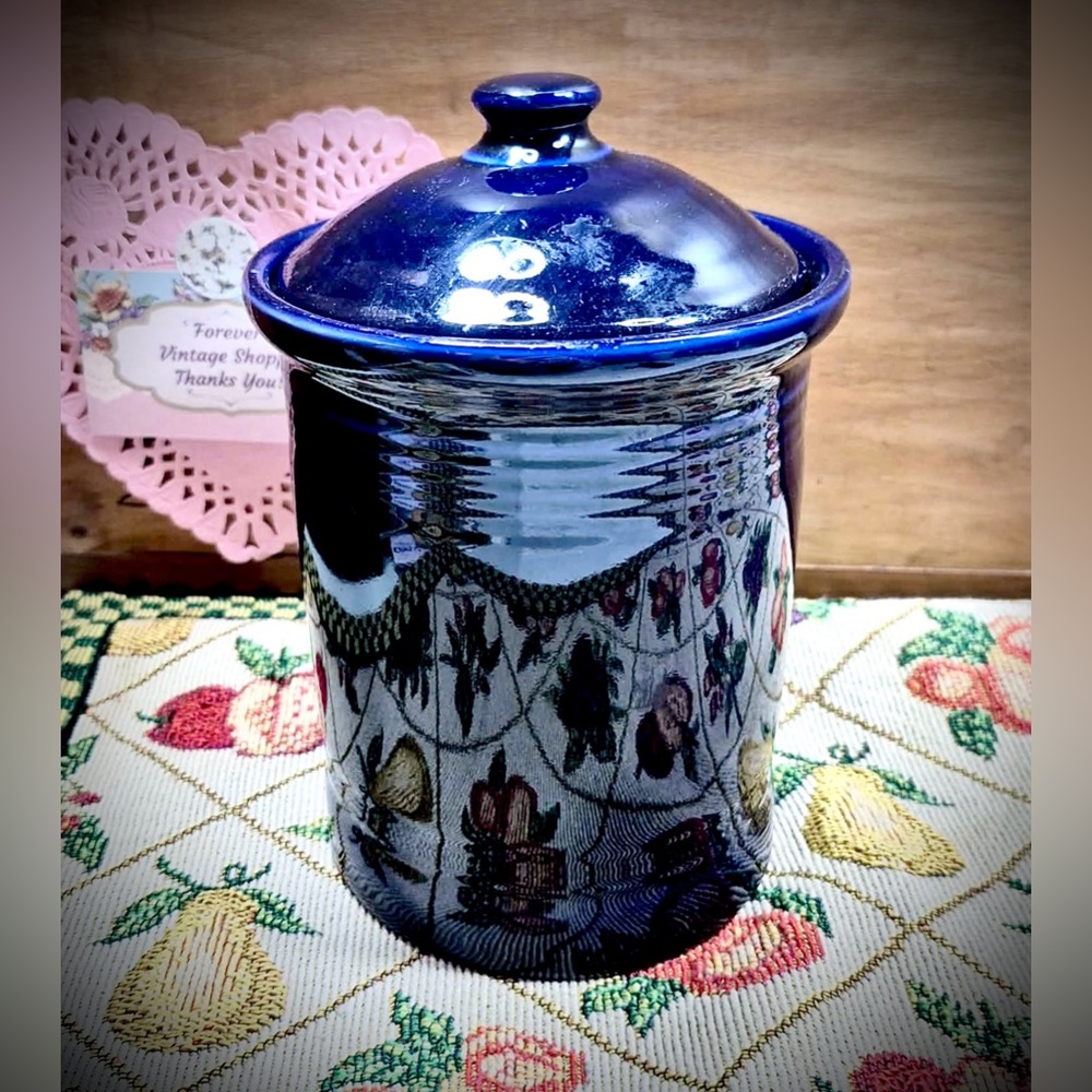 Fiesta Ware Kitchen Kraft Covered Jar in Cobalt Blue Glaze 1940s Vintage Pottery